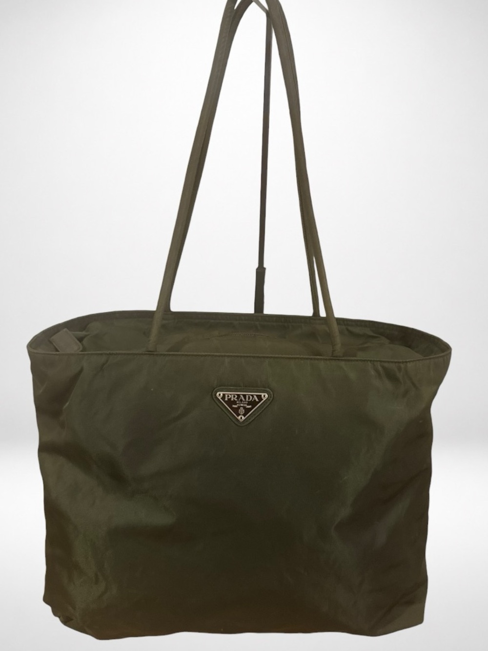 PRADA Authentic Vintage Tessuto Nylon Olive Green Large Tote Shoulder Bag Y2K